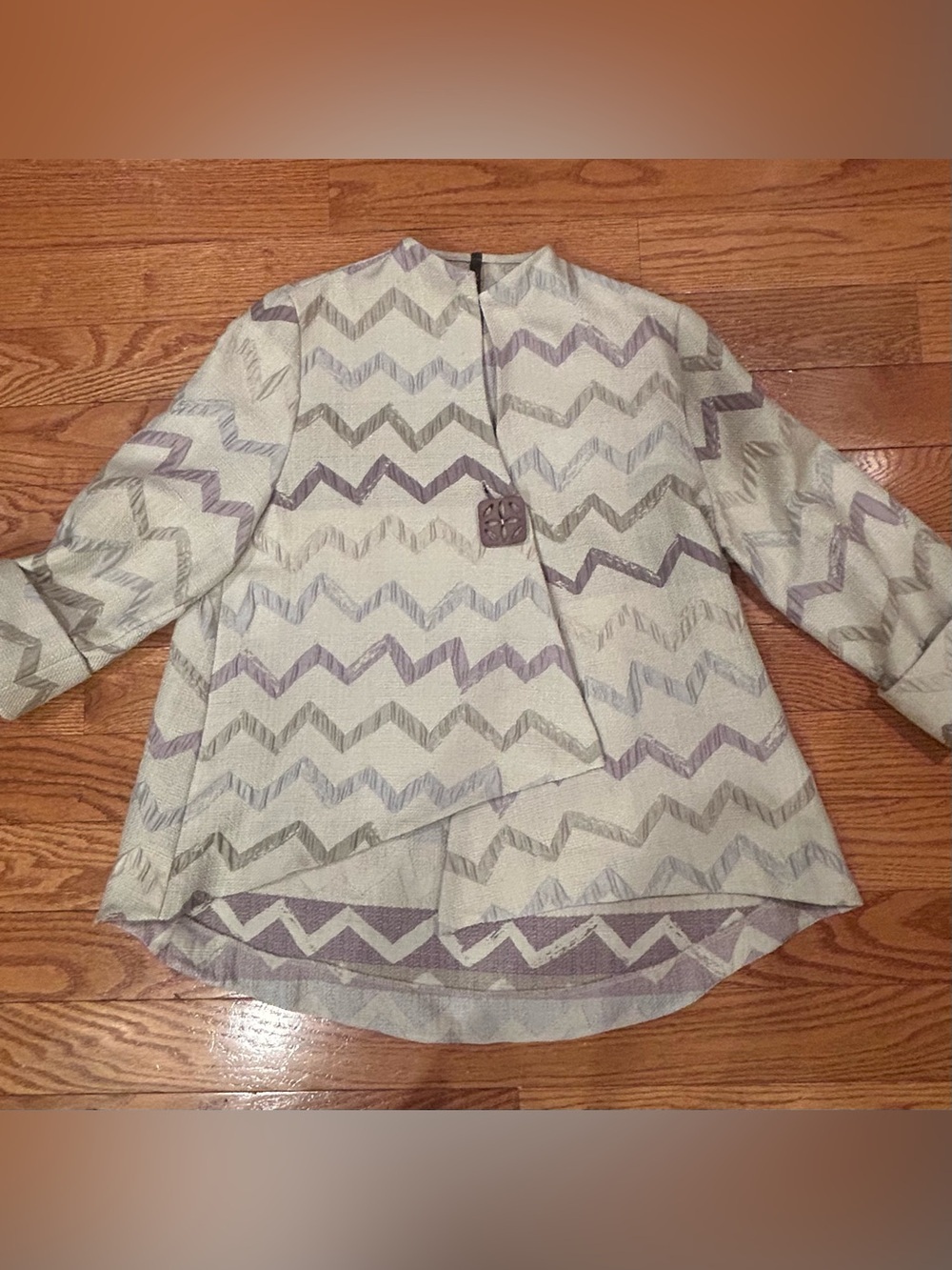 IC Collection Zig Zag Striped Lagenlook Asymmetric Blazer Jacket Med Made in USA
